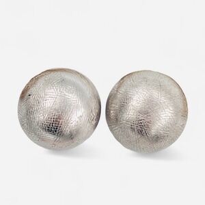 Vintage 1950s Signed Marino Dome Etched Silver Clip‎ On Earrings